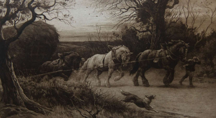 Herbert Dicksee - "The Last Load" original etching, signed in pencil