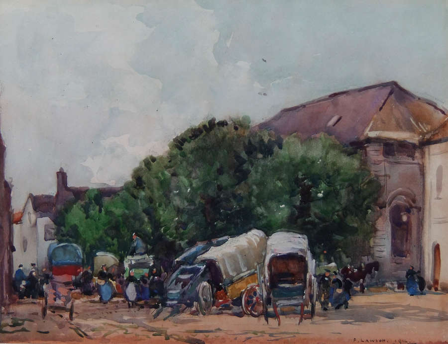 Fred Lawson - "Livestock Market, Montreuil" watercolour