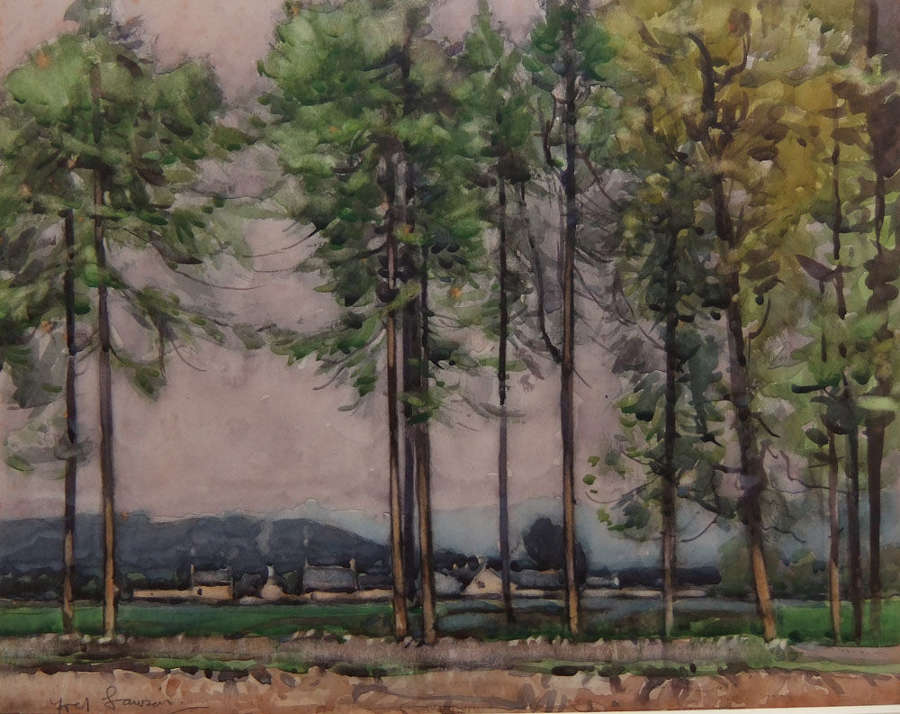 Fred Lawson "A View of the Village through the Larch" watercolour
