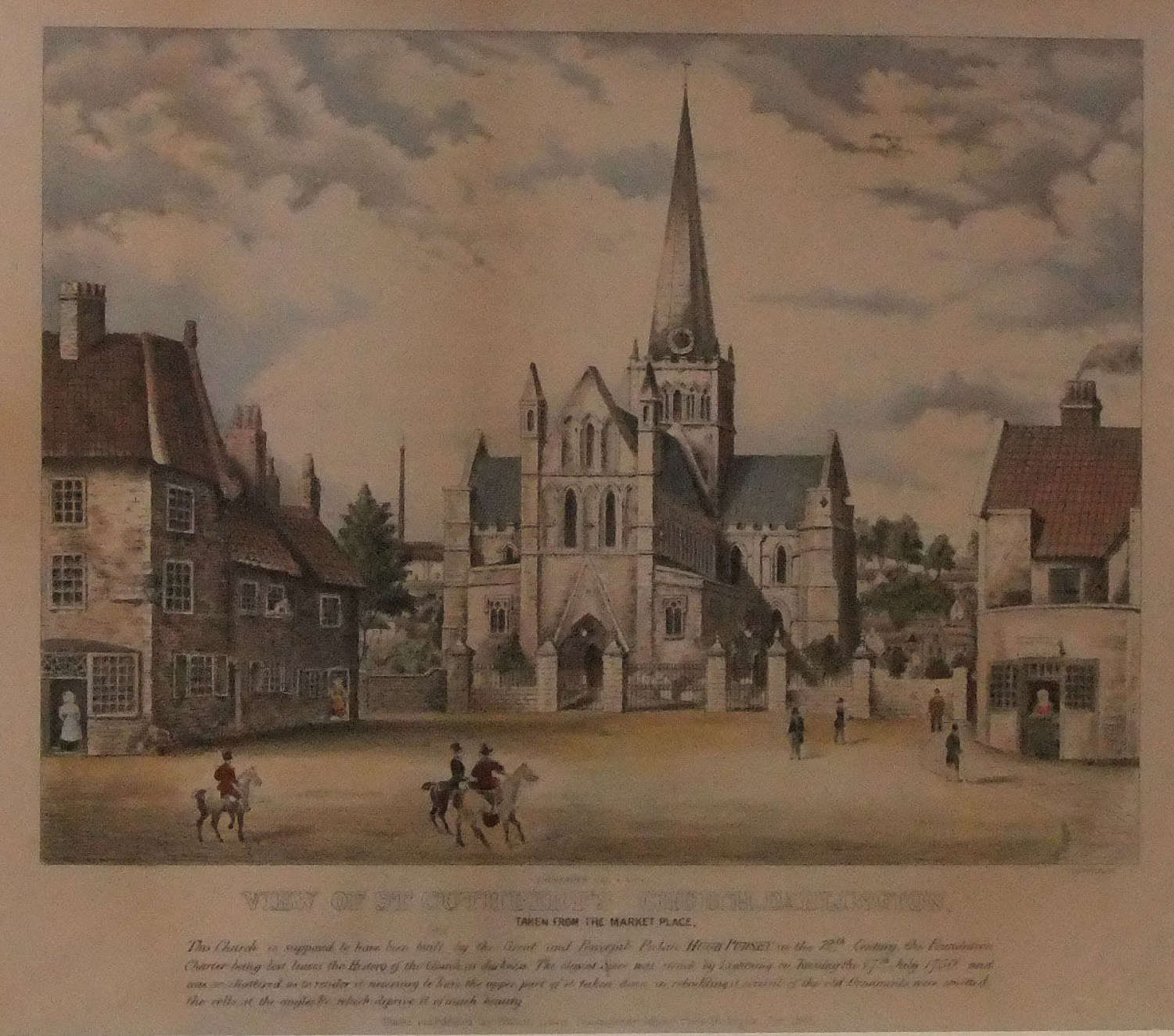 J.C.Napper Del. & Lith. - VIEW OF ST. CUTHBERT'S CHURCH, DARLINGTON & OLD TOWN HALL