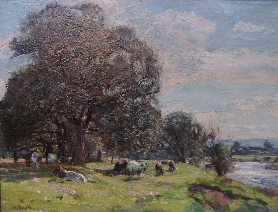 Herbert Royle "Summer Pastures by the Wharfe" oil on canvas