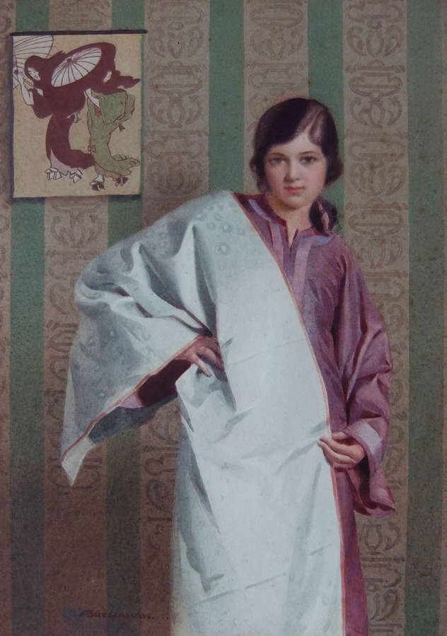 Alexander Strachan Buchanan "The White Kimono" watercolour