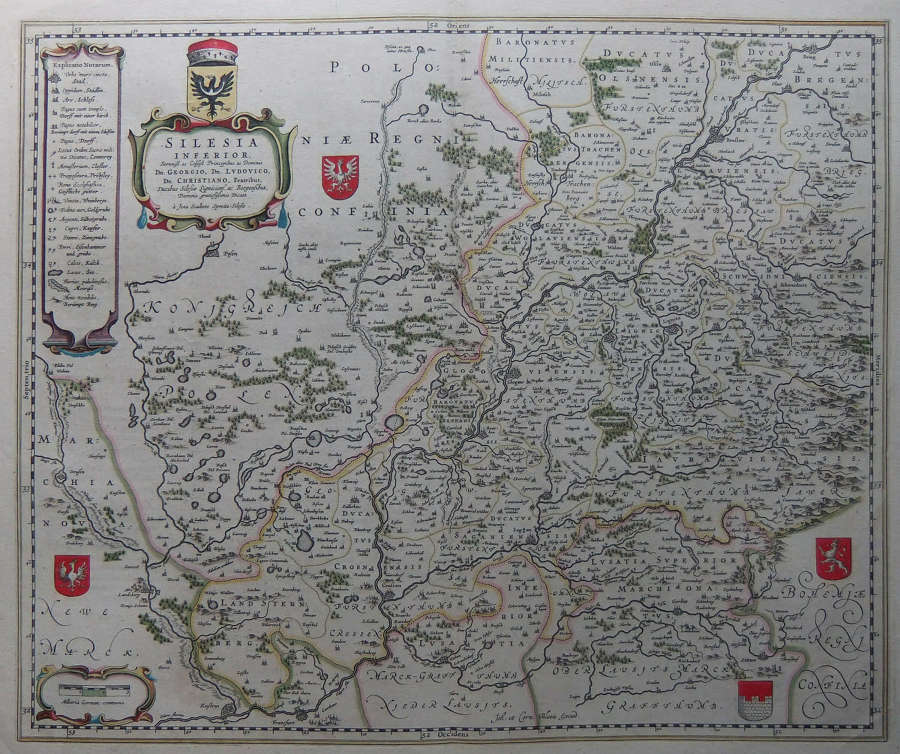 "Poland Czech Republic" Old map Silesia Inferior Engraving by Blaeu
