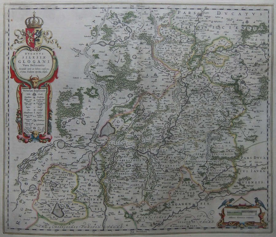 Poland Antique Map Blaeu "Ducatus Silesiae Glogani Vera Delineatio"