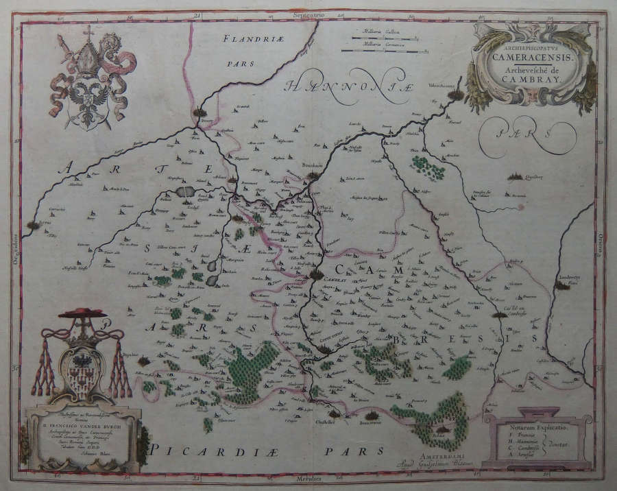 France Antique map by Blaeu "Cameracensis Archevefche de Cambray"