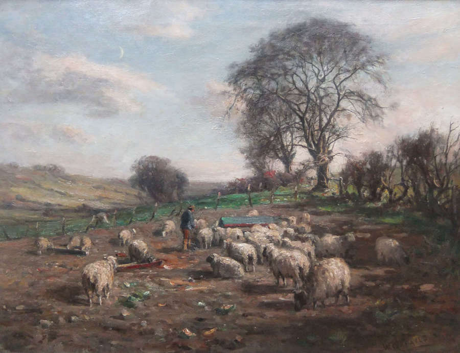 William Greaves "The Sheep Fold, Winter Feeding" oil on canvas
