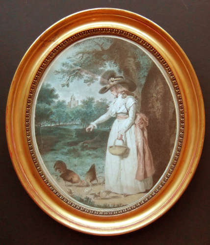 George Morland pair of 18th century oval stipple engravings