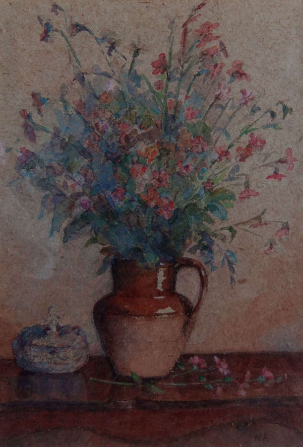 W.H. "Flowers in a Vase" watercolour