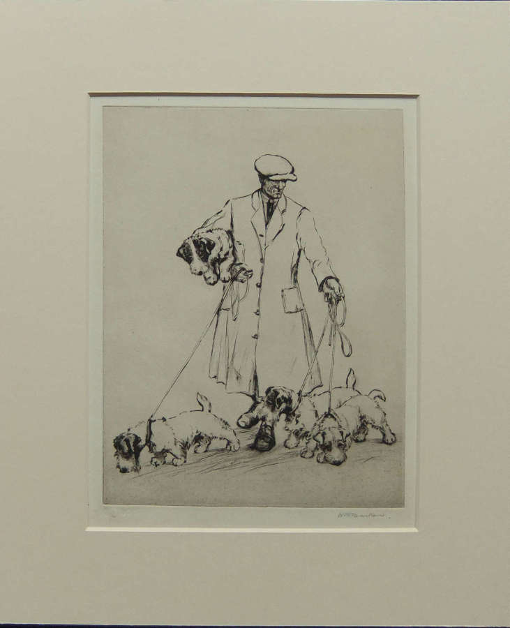 Kathleen Frances Barker "The Terrier Man" etching