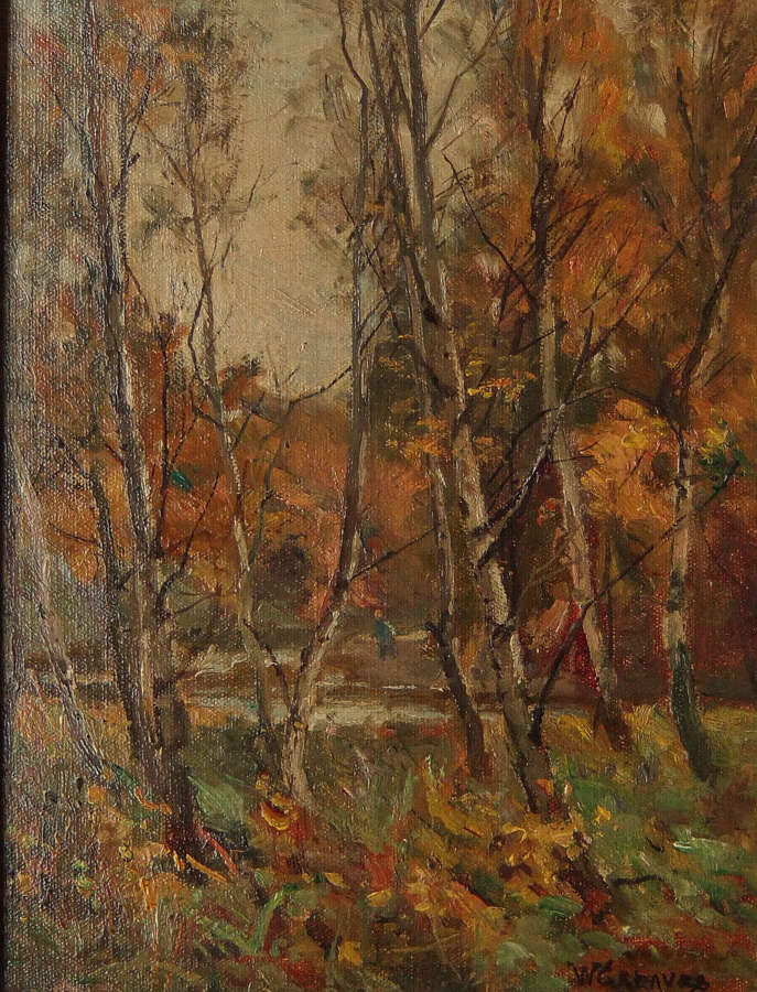 William Greaves "The Birch Wood by the River, Wharfedale" oil painting