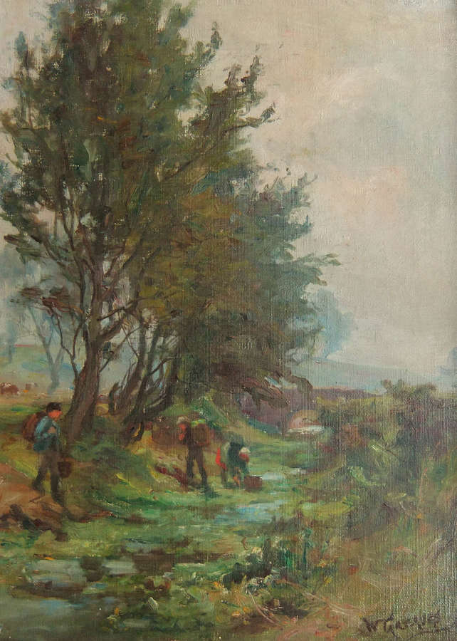 Wlliam Greaves "Gathering Watercress Kilham, Bridlington" oil painting