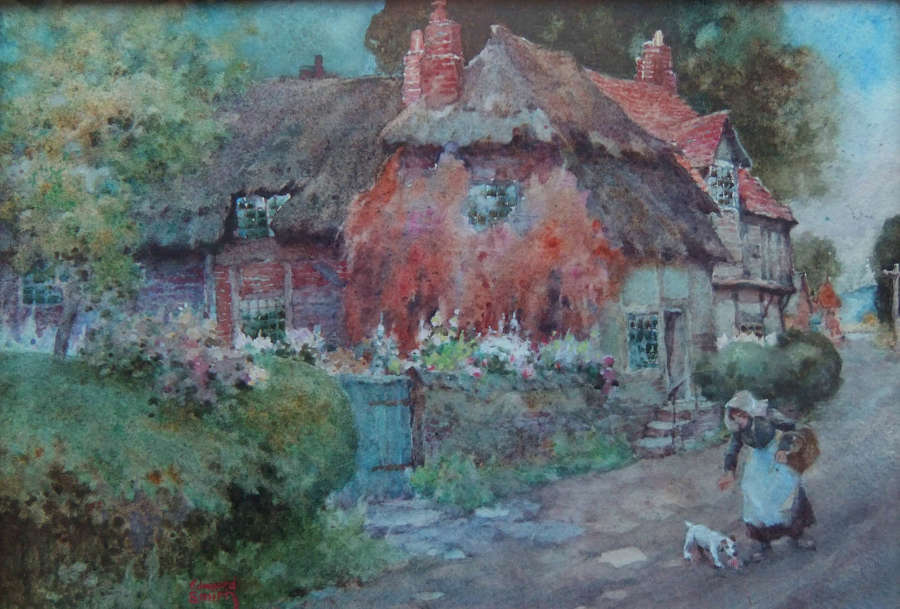 Edward Smith (Exh. 1904-1923) "The Cottage Garden" watercolour