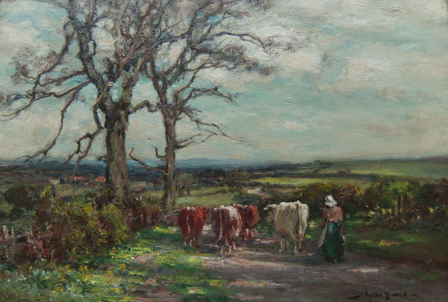Owen Bowen "Driving the Cows" oil on canvas