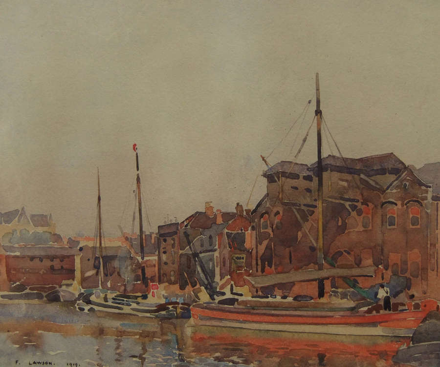 Fred Lawson "Boston Harbour, Lincolnshire" watercolour