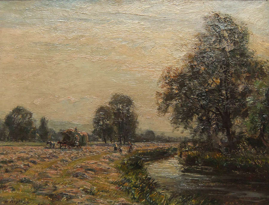 Herbert Royle "Haytime by the Wharfe, Evening" oil on canvas
