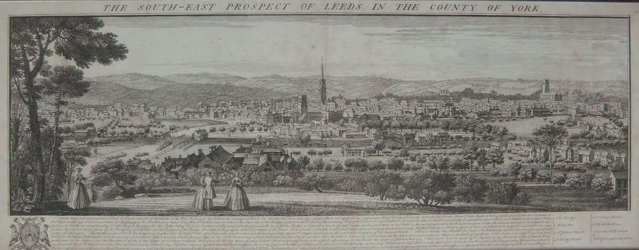 S & N Buck "The South-East Prospect of Leeds" engraving c1770