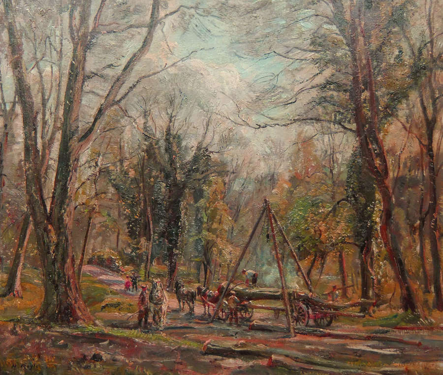 Herbert Royle "Timber Hauling, Wharfedale" oil on canvas