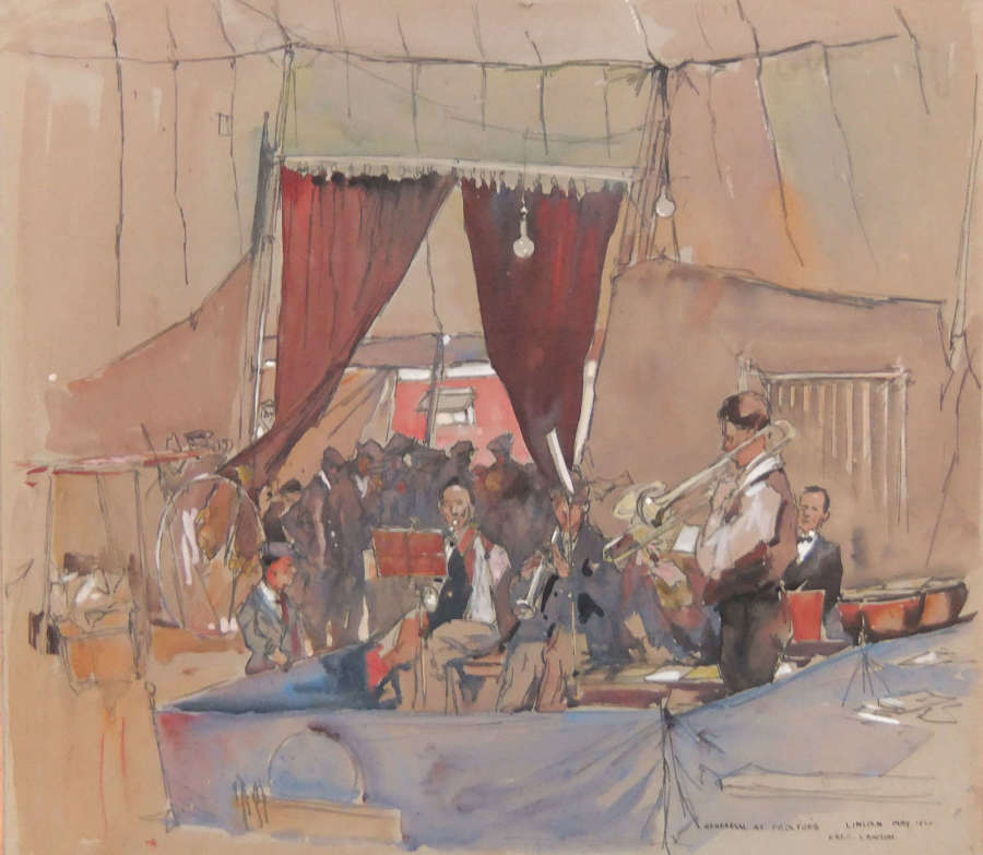 Fred Lawson "Rehearsal at Proctor's, Lincoln, May 1930" watercolour