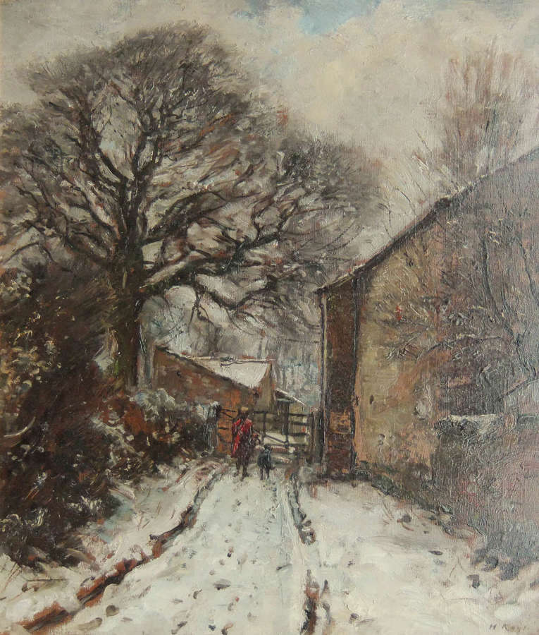 Herbert Royle "Winter at Nesfield" Wharfedale, oil painting