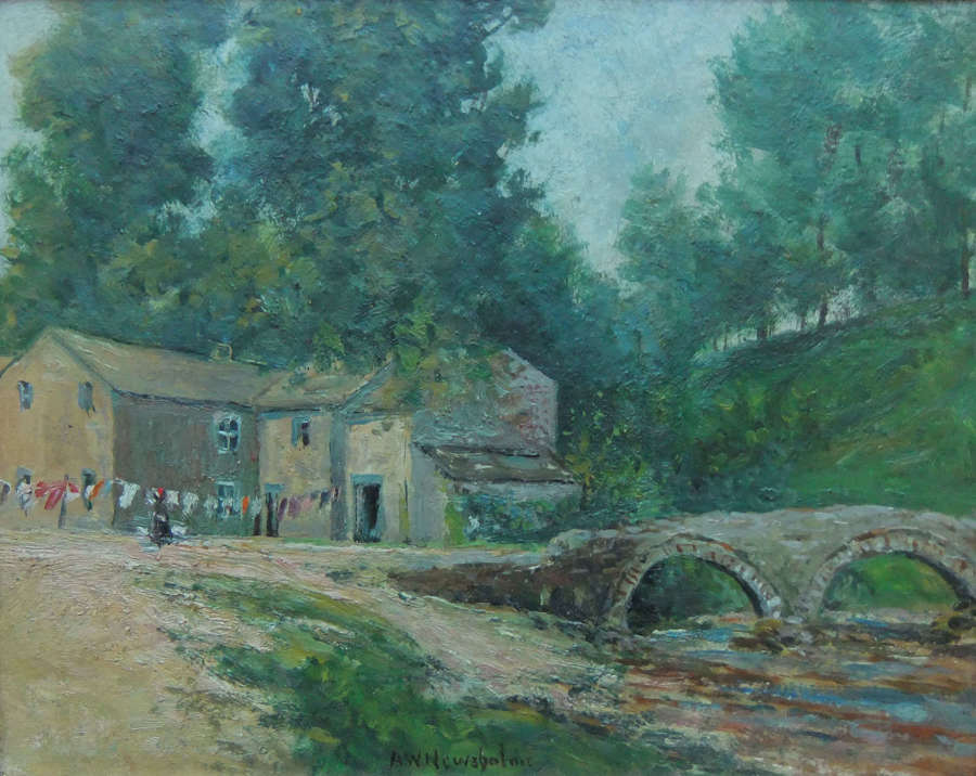 Arthur W. Newsholme "Wycoller Bridge" oil painting