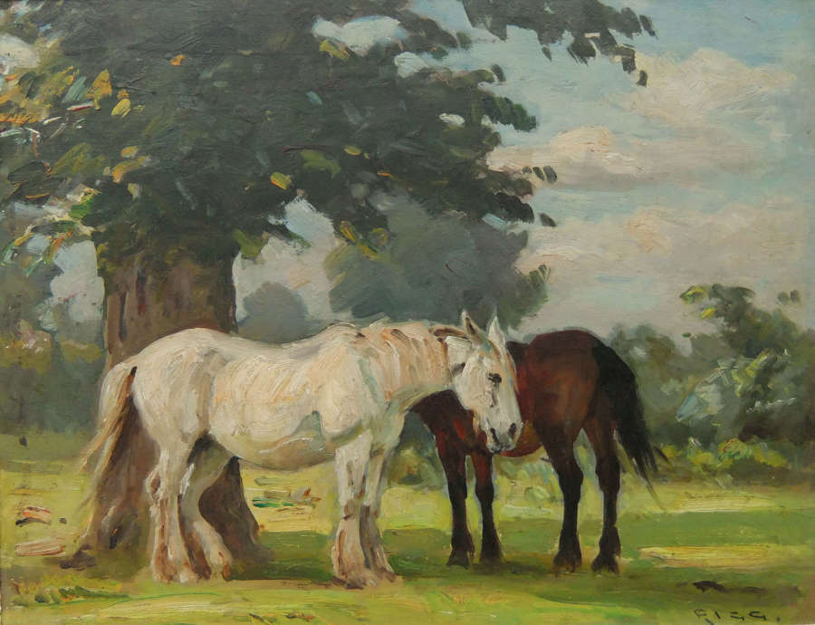 Ernest Higgins Rigg "..Letchworth, Horses in a Landscape" oil painting