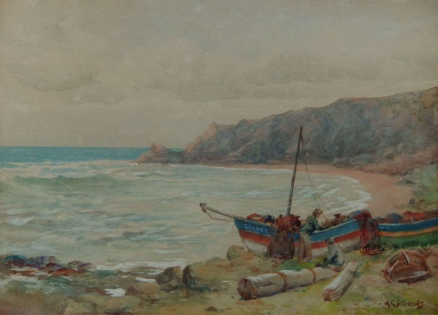 Albert George Stevens "Runswick Bay" Yorkshire watercolour
