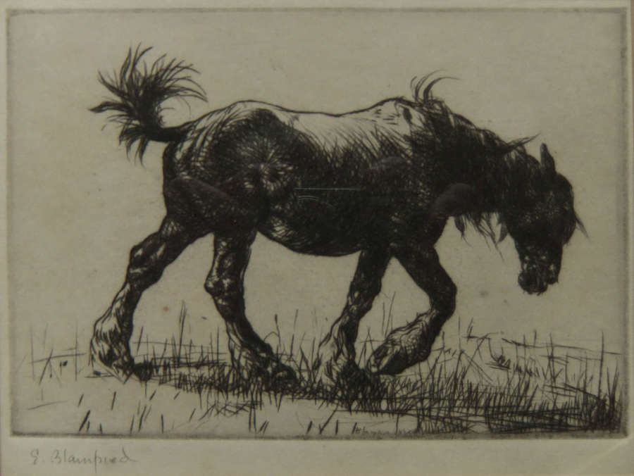 Edmund Blampied "Weary" drypoint etching.
