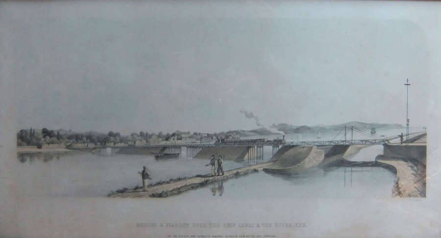 "Bridge & Viaduct, River Exe, Exeter & Exmouth Railway" lithograph