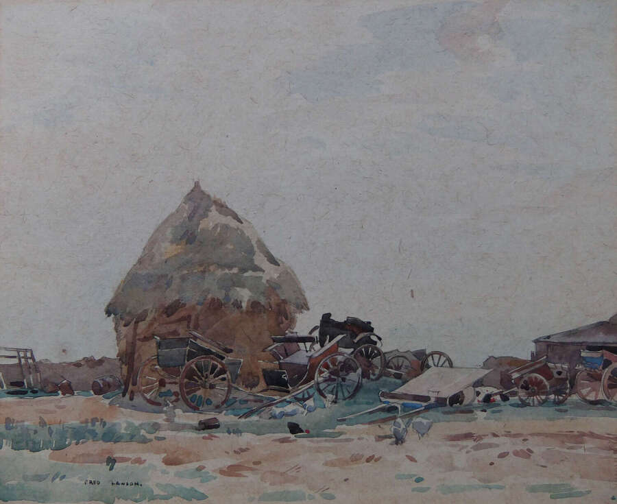 Fred Lawson "Holy Island, Carts for the Causeway" watercolour