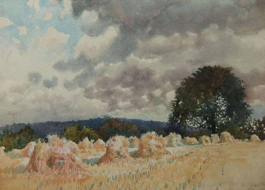 Fred Cecil Jones "Corn Stooks" watercolour