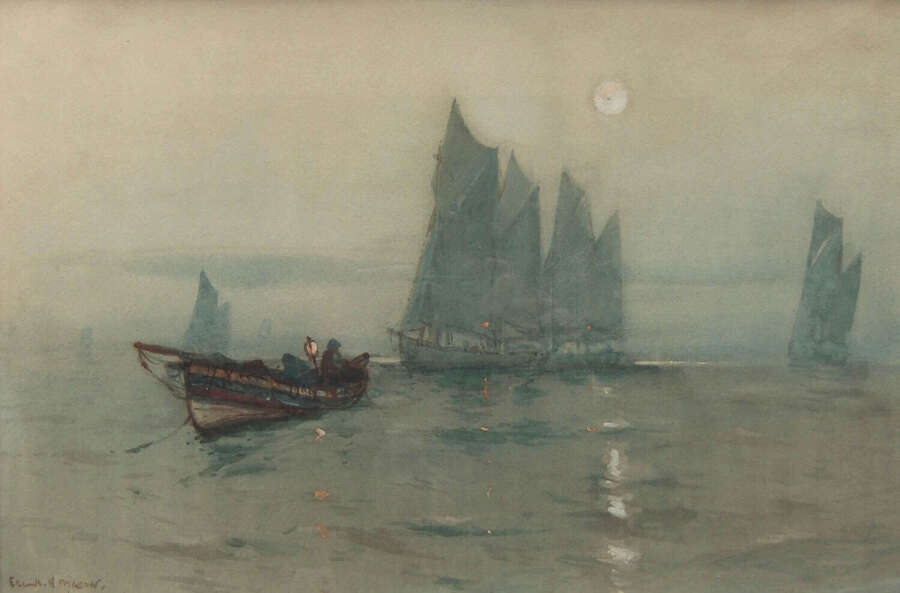 Frank H. Mason "Herring Drifters off the Yorkshire Coast" watercolour