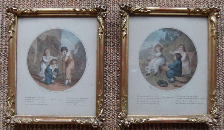 Francis Wheatley "Peg-Top" and "See-Saw" pair old prints