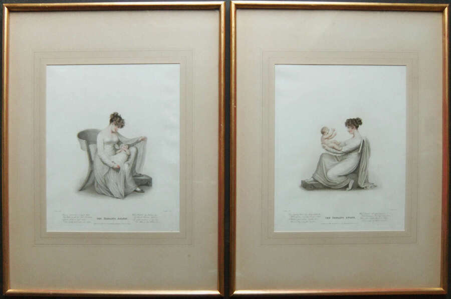 Adam Buck "The Darling Asleep" and "The Darling Awake" pair old engravings