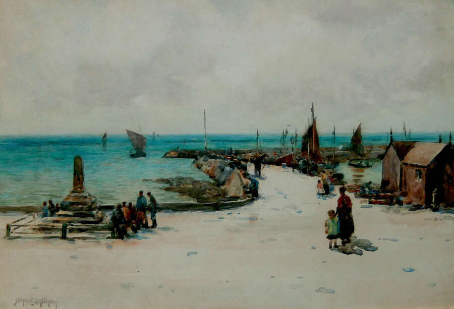 John Ernest Aitken "A North Sea Haven" watercolour