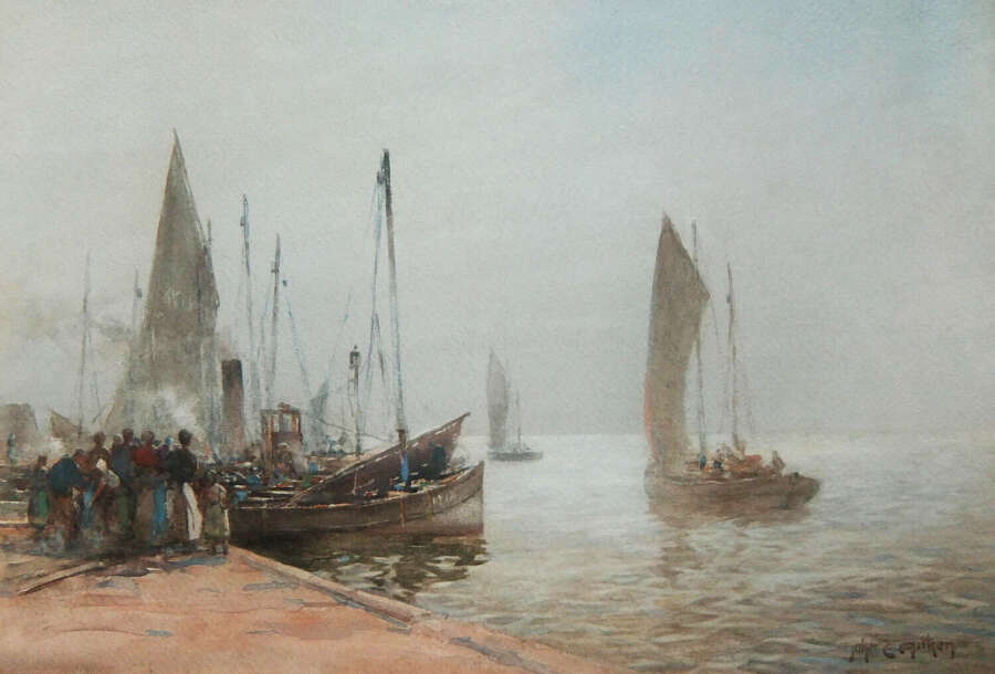 John E. Aitken "Off to Peterhead, Anstruther, Fife" watercolour
